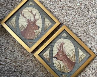Pair of Matching Cross Stitch Pieces Displaying Bucks