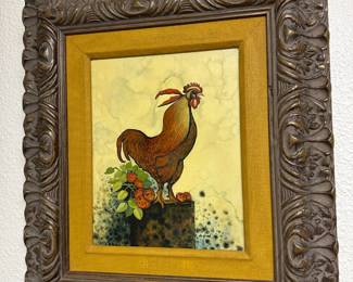 Ornately Framed Oil Painting of Rooster by Jo Kind