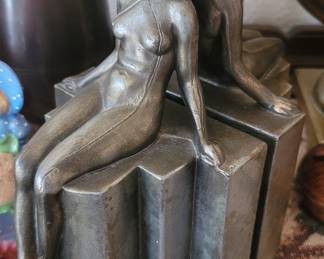 1930’s Art Deco Nude Women Pewter Bookends