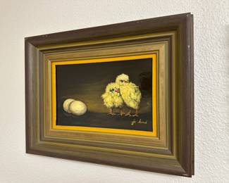 Framed Oil Painting of Hatched Chicks by Jo Kind