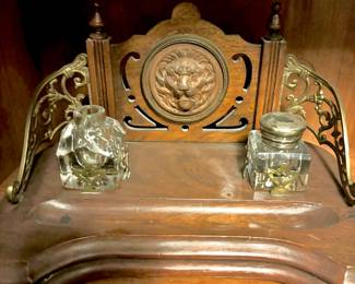 Victorian Style Double Ink Well with Lion Motif