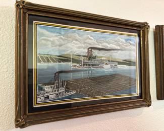 Framed Lithograph of Steamboats