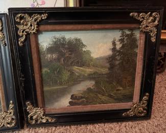 Ornately Framed Print of Landscape Along River