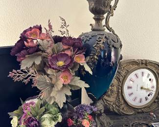 Neoclassical Blue Glass Spelter Filigree Ewer