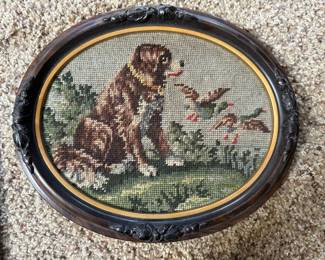 Framed Cross Stitch of Hunting Dog and Mallard Ducks