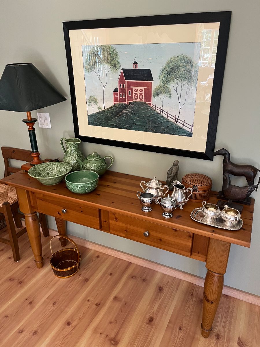 Pottery Barn two-drawer console table.