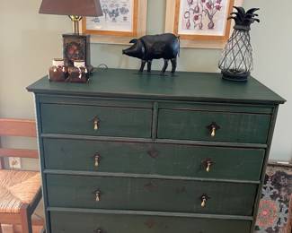 Vintage painted five-drawer chest.
