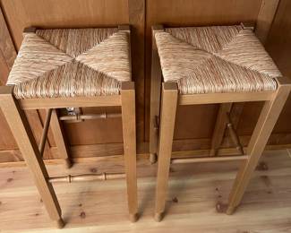Pair of Pottery Barn stools with woven seats.