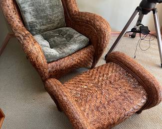Wicker chair and ottoman by Pottery Barn.