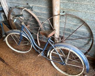 Vintage bike & iron implement wheels