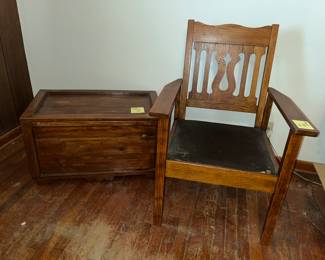 Antique oak chair & antique storage chest