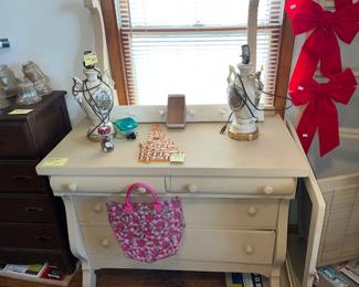 Antique painted dresser w/ harp & mirror