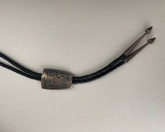 Hopi Sterling Silver Bolo tie by silversmith Lawrence Saukie