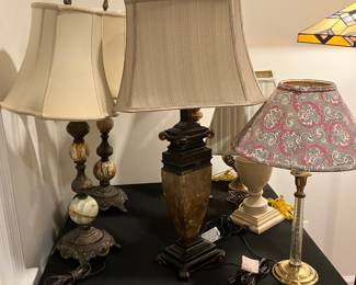 A pair of Ethan Allen marble and metal lamp