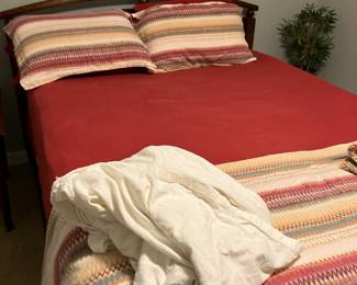 Ethan Allen queen bed and bed linens