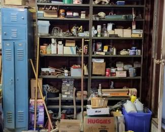 TONS OF NUTS, BOLTS, SCREWS, TOOLS, BROOMS, SHOVELS, RAKES, ETC.!