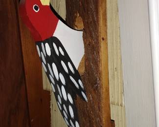 HAND MADE, HAND CARVED, HAND PAINTED WOODPECKER KNOCKER