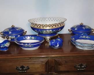 ANTIQUE HIGH QUALITY, HAND PAINTED CHINA, SERVING PCS.