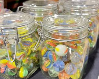 Jars of Shooters / vintage marbles