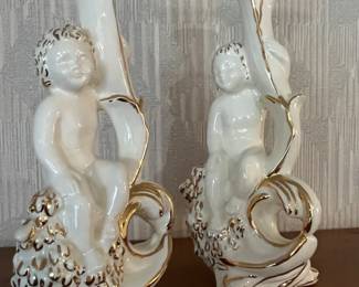 mid century cherub candle holders