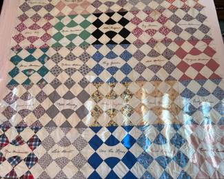 Hand pieced name quilt topper