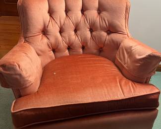pink tufted velvet arm chair