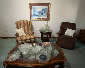 solid wood beveled glass coffee table
