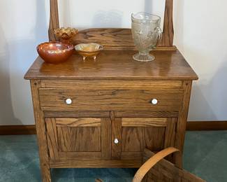 reproduction washstand with carnival glass
