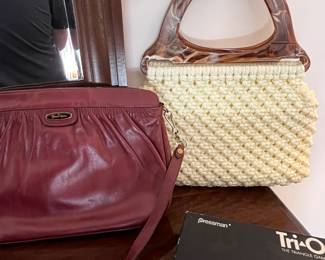 vintage Aigner and crocheted handbags