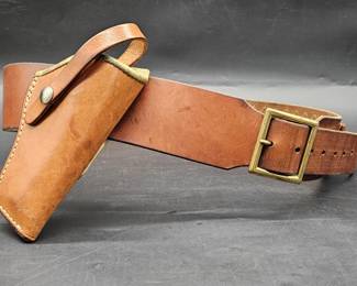 357 Mag Leather Belt Pistol & Cartridge Holster,