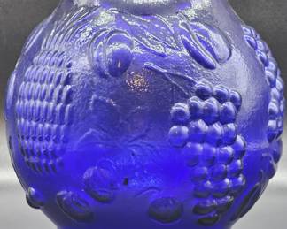 Vintage Cobalt Blue Glass Vase w/ Fruit