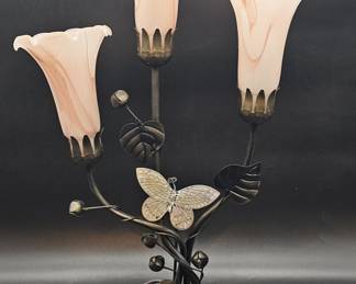 Tiffany-Style 3-Light Tulip Shade Pink Lamp