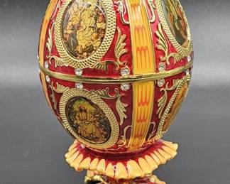 Faberge-Style Egg Trinket Box on Stand
