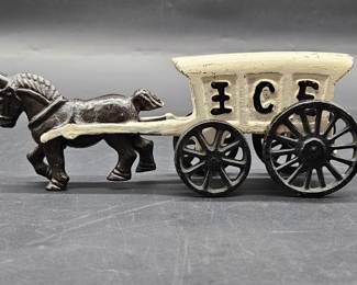 Antique Cast Iron Horse Drawn Ice Wagon