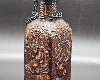 Vintage Tooled Leather Wrapped Bottle Decanter