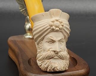 Vintage Meerschaum Sultan Head Pipe on Stand