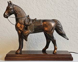 Vintage Cast Bronze Horse Lamp