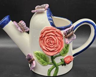 Small Ceramic Wattering Can w/ Flower & Butterfly