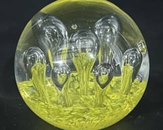 Yellow & Clear Art Glass Paperweight