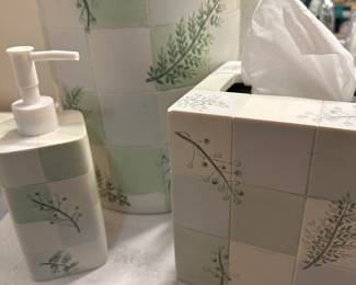Ceramic Bath Set - trash bin, soap dispenser, tissue holder