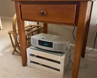 Shaker End Table, Bose Wave Radio, Bamboo Magazine Rack