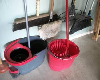 brooms, mops & buckets, rake