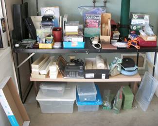 office supplies, puzzles, storage items