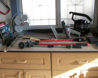 garden tools, Toro blower, trimmer, lopers, fan, sander