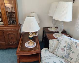 3 piece set of leather top tables in awesome condition