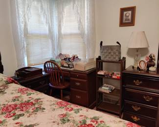 bookcase, desk, end tables, scarves drawers are full!