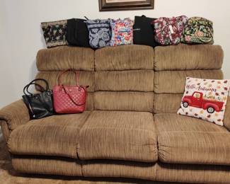 Vera and other name brand purses-triple reclining couch