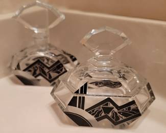 Glass Art Deco Style Perfume and Bath Salt Set