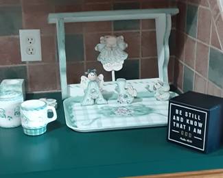 Hand Painted Tray, Cups, Hanging Decor
