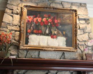 Floral still life oil painting, signed Horbund